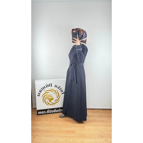 OLCAY store Stone Embellished Collar Detailed Belted Lined Overcoat (Yakası Taş Detaylı Kemerli Astarlı Pardesü)