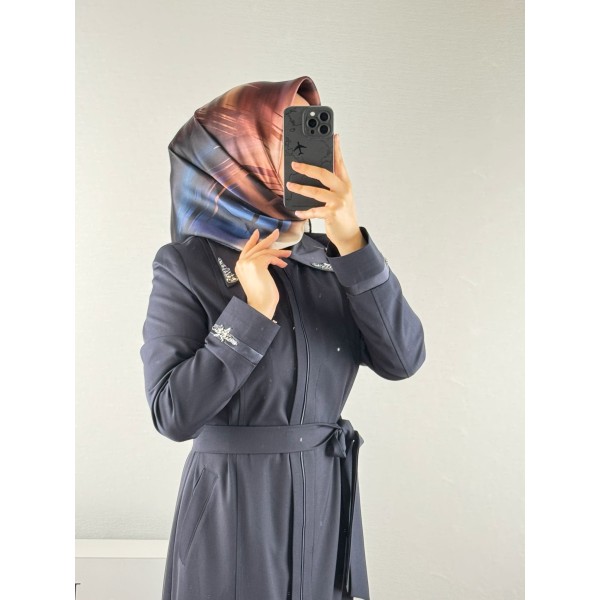 OLCAY store Stone Embellished Collar Detailed Belted Lined Overcoat (Yakası Taş Detaylı Kemerli Astarlı Pardesü)