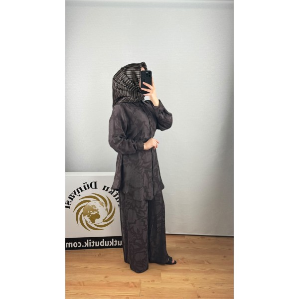 NURCAN ÇETİN Tencel Desenli Kemer Detaylı İkili Takım
