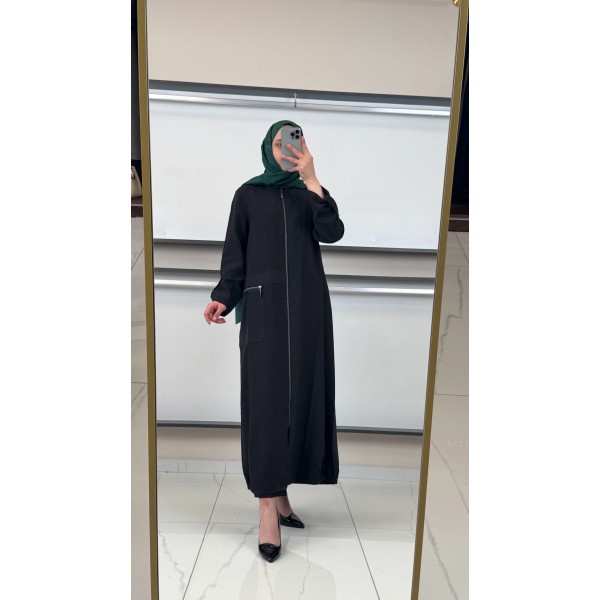 MICCA %100 Doğal Lyocell Kumaş Fermuar Detaylı Ferace