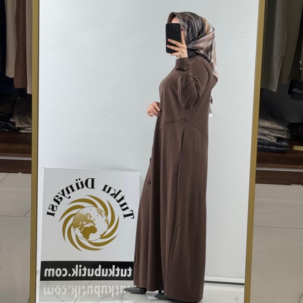 NURCAN ÇETİN Mocha Bamboo Düğme Detaylı Penye Elbise