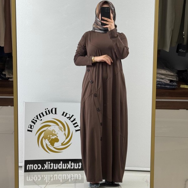 NURCAN ÇETİN Mocha Bamboo Düğme Detaylı Penye Elbise