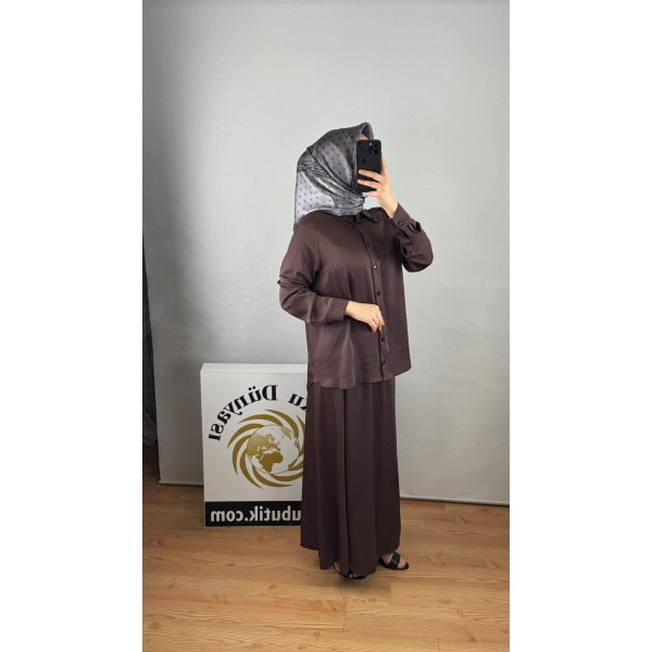 NURCAN ÇETİN Saten Dokulu Gömlek ETEK Takımı