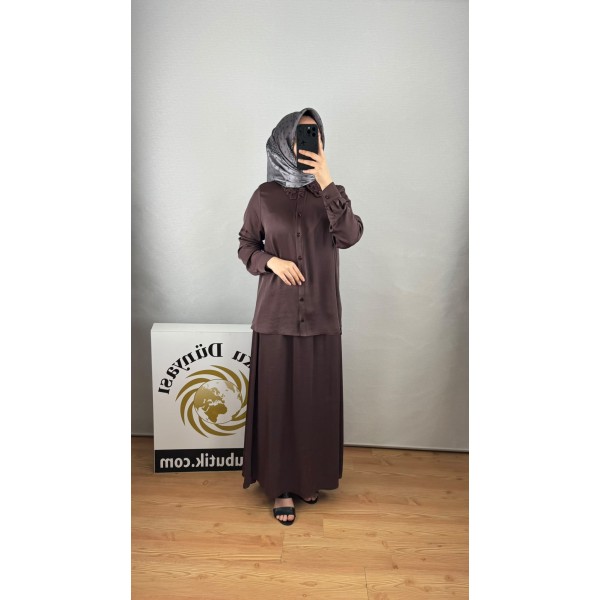 NURCAN ÇETİN Saten Dokulu Gömlek ETEK Takımı