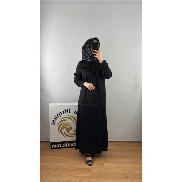 NURCAN ÇETİN Saten Dokulu Gömlek ETEK Takımı