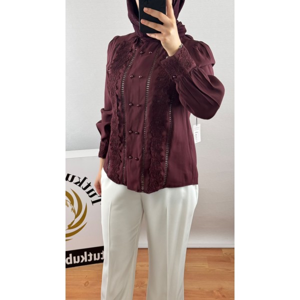 SERPİL İşleme ve İnci Detaylı Tencel Gömlek