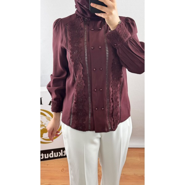 SERPİL İşleme ve İnci Detaylı Tencel Gömlek