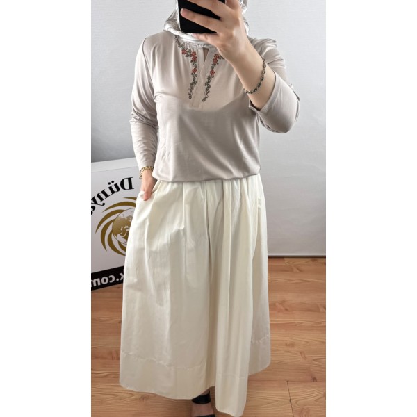 SENTEZ Beli Lastikli Pamuklu Uzun Etek