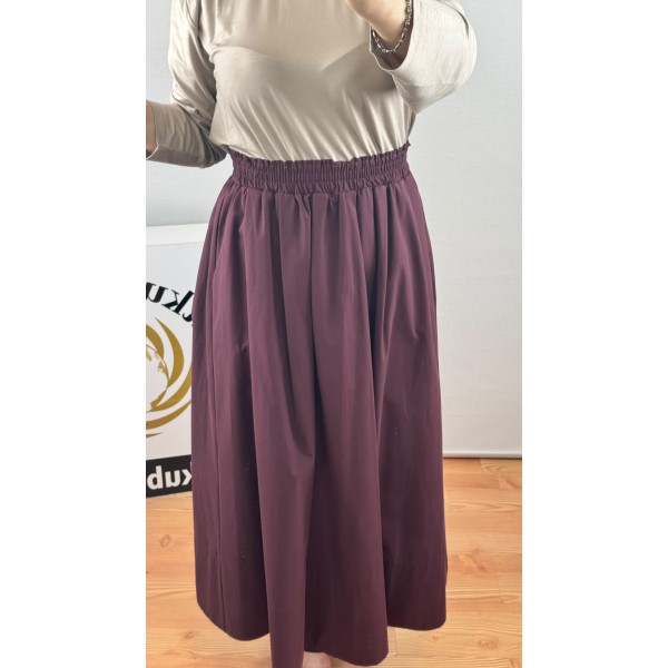 SENTEZ Beli Lastikli Pamuklu Uzun Etek